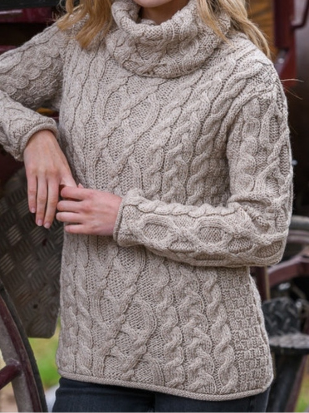 ARAN sweater market (Ireland Brand) Cozy Cable Knit Turtleneck Sweater - Taupe